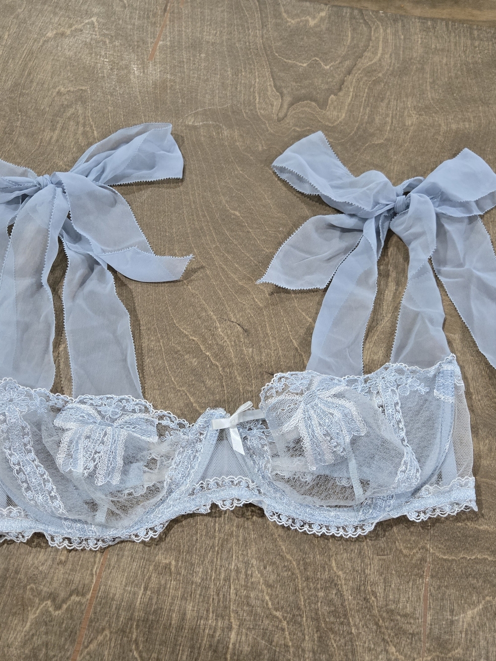 For Love And Lemons Blair Bra Light Blue Lace Tie-Shoulder Feminine Underwire